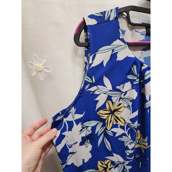 LIZ CLAIBORNE CAREER WOMENS XL BLUE FLORAL TROPICAL SLEEVELESS BLOUSE HAWAIIAN - Picture 3 of 10